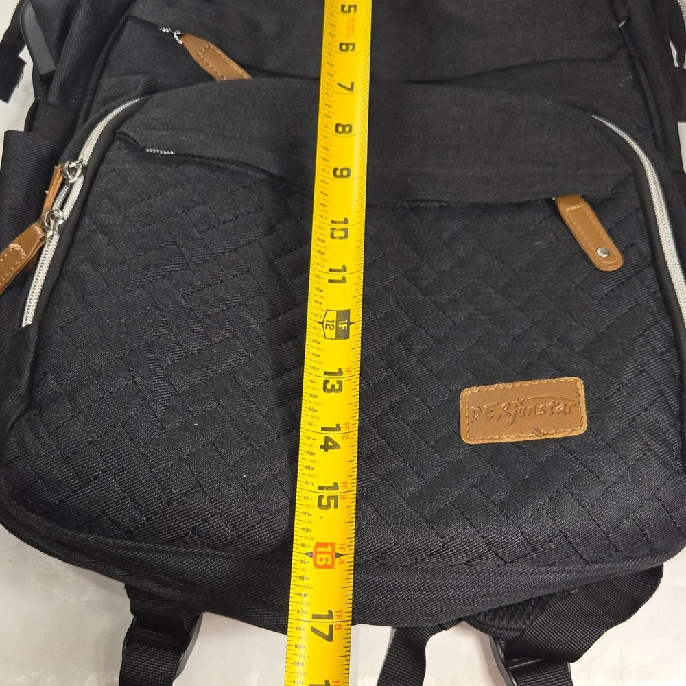 DERjunstar Black‎ Quilted Diaper Bag Backpack Multi-Pocket Travel Baby Bag